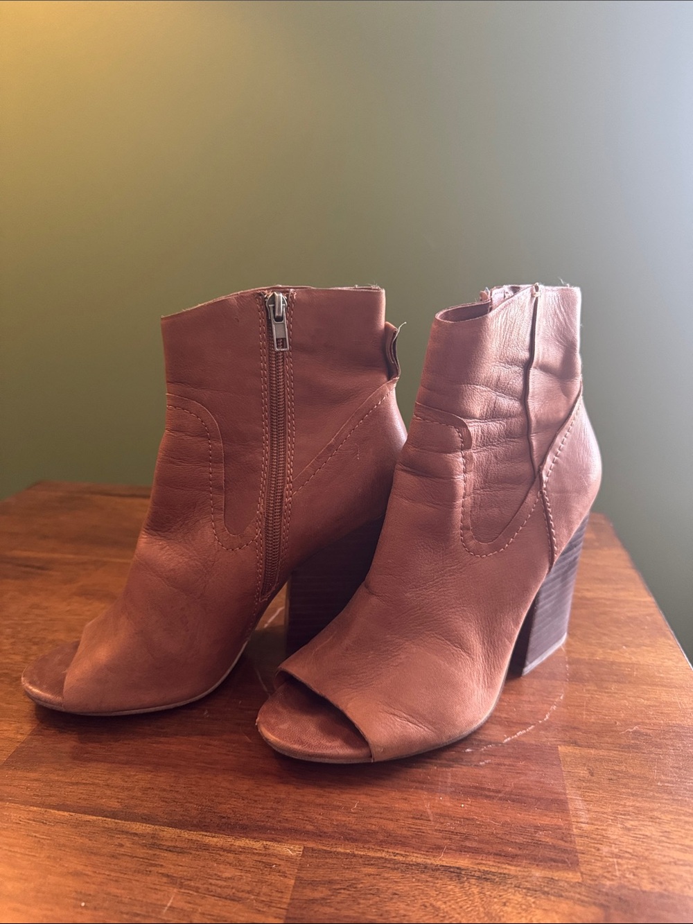 Steve Madden Brown Leather Peep-Toe Ankle Booties